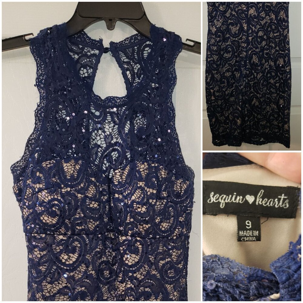 sleeveless, blue, sequin hearts dress size 9